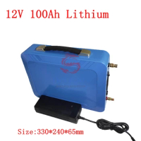 Lithium Ion Battery 12v 100ah Power Bank 12v Battery Emergency Laptop Battery Backup 80A UPS Cells + USB 5v 2A + Charger