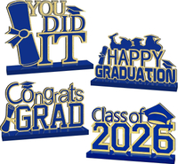 4Pcs Graduation Decorations Class of 2026 Congrats Grad Wooden Table Centerpieces Grad Table Toppers