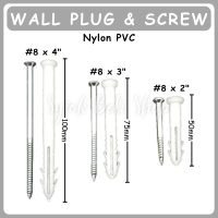 Wall Plug PVC Nylon Anchor Nail & Screws (#8x2”)(#8x3”)(#8x4”)(50/100pcs/Box) Skru Wall Plug