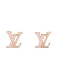 【LOUIS VUITTON】LV ICONIC LOGO 金屬及琺瑯針式耳環(粉色)