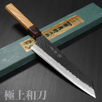 堺孝行 劍型牛刀 菜刀 萬用刀 主廚刀  超級青紙鋼槌目黒打 欅木柄 200ｍｍ 1192【極上和刀】【日本高品質菜刀】【領券滿額再折千5/31止】