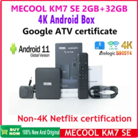 MECOOL KM7 SE 2GB 32GB Android TV BOX Amlogic AV1 Google Certified Chromecast Hebrew Portuguese Voice Control, Global Version