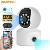 4MP 2K WiFi PTZ Camera with Dual Screen Baby Monitor Auto Tracking Night Vision Indoor Home Security IP CCTV Surveillance Camere