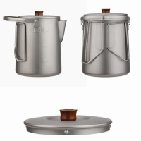 1.5L Titanium Coffee Kettle Camping Tea Pot Outdoor Hanging Coffee Maker Durable Camping Supplies Replacement Nature Hike