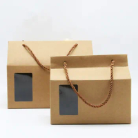 100pcs Large Tea packaging cardboard kraft paper bag,Clear Window box For Cake Cookie Food Storage Standing Up Paper Packing Bag
