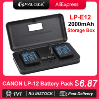PALO 2000mAh LP-E12 LP E12 LPE12 Li-ion Battery+Storage box charger Charger for Canon EOS M50, EOS M100,100D Kiss X7 Rebel SL1