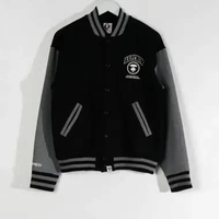 Jaket AAPE NOW OUTLINE WHITE HALF GREY BLACK VARSITY JACKET 100% ORIGINAL M