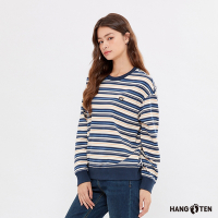 Hang Ten-女裝- 條紋大學T-丈青