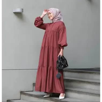 Baju GAMIS BREZANI MIDI LONG DRESS REMAJA RUFFLE MARON