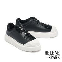 【HELENE_SPARK】率性復古純色異材質LOGO厚底休閒鞋(黑)