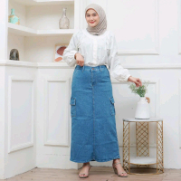 Bawahan Rok Cargo Premium Jeans  Wanita Panjang