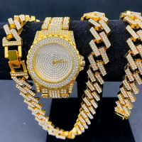 Luxury Mens Watch Women Jewelry Set Iced Out Watch Necklaces Bracelet Bling Bling Diamond Miama Cuba