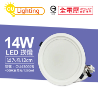 【OU CHYI歐奇照明】4入 TK-AE003 LED 14W 4000K 自然光 IP40 全電壓 12cm 崁燈 _ OU430028