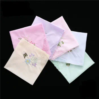 3Pcs 28x28cm 100% Cotton Flower Embroidery Square Scarf Plain Women Lady Handkerchief Wedding Party Gift
