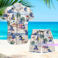 2024 Disney Eeyore Hawaiian Shorts Shirt Set Men's Short Sleeve Set Eeyore Beach Vacation Shirt Shorts Hawaiian Shirts
