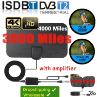Kebidumei 3000 Miles 8K Digital DVB-T2 TV Antenna Indoor with amplifier Booster 1080P Aerial For Car antenna RV travel smart tv