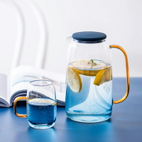 北歐輕奢云石冷水壺漸變藍家用簡約耐高溫耐熱玻璃杯子涼水壺套裝