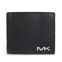 MICHAEL KORS Cooper 銀字MK Logo防刮水波紋對開式短夾(黑色)
