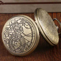 Pocket Watch Bronze Vintage Carving pattern With Keychain Steampunk Pocket Watch Men Retro Watch On Chain