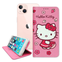 【SANRIO 三麗鷗】iPhone 13 mini 5.4吋 Hello Kitty 櫻花吊繩款彩繪側掀皮套