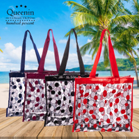 DF Queenin流行 - 透明果凍花朵手提拉鏈大海灘袋-共2款