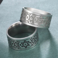 EUEAVAN Stainless Steel Hexagram Six-pointed Star Rings Vintage Star Of David Silver Color Men Ring Thai Index Amulet Jewelry