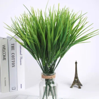 12 Outdoor Artificial Plants, UV Resistant Fake Grass Artificial Plastic Wheat Grass Artificial Green Plant Shrubs