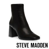 STEVE MADDEN-RESTORE 素面粗跟皮革短靴-黑色