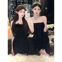 Thai Birthday Socialite Light Luxury Furry Strapless Dress Sexy Elegant Gown Goddess Style Unique Li