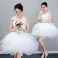 新款白色小禮服彩紗演出服宴會晚禮服裙洋裝派對顯瘦伴娘服春