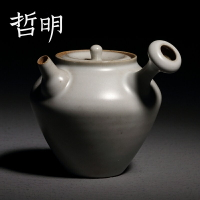 哲明 無光白瓷側把壺 日式側把茶壺創意陶瓷茶具防燙側把套制單壺