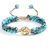 Natural Light Blue Stone Bracelet Tree ECG Infinity Flower Lion Charm Handmade Braided Beaded Bracelets Women Men Jewelry Gift