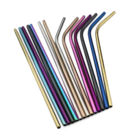 5Pcs Colorful Metal Straws Set Pink Reusable Drinking Straws Rainbow Bent Straight 304 Stainless Steel Straw with Clean Brush