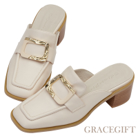 【Grace Gift】紀卜心聯名-雙層蛋糕中跟穆勒鞋 米白