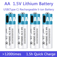 AA Battery 1.5V AA 2600mAh USB rechargeable li-ion battery for remote control mouse small fan Electric toy battery with Cable