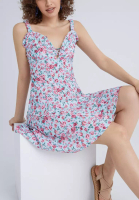 Urban Revivo Frill Trim Tie Front Floral Print Cami Dress