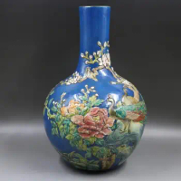 Blue Chinese Rose Vase Rose Peacock Ceramic Vase with Flower Design Floral Peony Qing Vase 39Cm