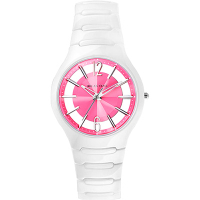 RELAX TIME RT26 鏤空陶瓷腕錶-粉紅x白/37mm