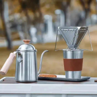 Hand Brew Coffee Pot Set Outdoor Food Grade Stainless Steel Folding Drip with Stand Portable Outdoor Hand Brew Coffee Pot Set