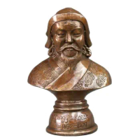 Patung payudara 15CM pabrik grosir Cina klasik kuningan tembaga Yuan Dinasti Kublai Khan Bust