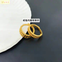 Colorfast Brass Blasting Couple Pure Copy Real 18k Yellow Gold 999 24k Ring Never Fade Jewelry