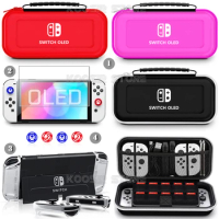 NintendoSwitch OLED Carrying Bag Accessories Set PC Clear Shell Case + Screen Protector For Nintendo Switch OLED + Joycon Grips