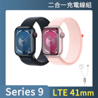 二合一充電線組【Apple】Apple Watch S9 LTE 41mm(鋁金屬錶殼搭配運動型錶環)
