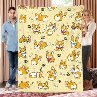 Cozy Corgi Dog Blanket | UltraSoft Flannel Throw With Beige Background, All-Season Warmth For Couch,
