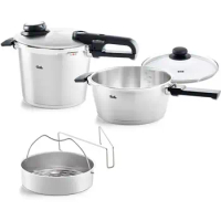 Fissler Visavit Premium/Pressure cooking set, 5 pieces (6L -22cm and 3.5L -22cm pressure frying pan), including metal cover,