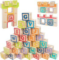 Building Blocks Set Wooden Blocks for Toddlers Rainbow ABC Letter Alphabet Stacking Blocks 26 Pcs Mo