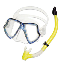 【AQUATEC】SN-200潛水呼吸管+MK-400 3D立體潛水面鏡 藍框透明矽膠 優惠組(潛水面鏡 潛水呼吸管)