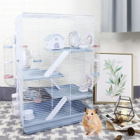70cm large 4 story luxury plastic blue wire metal small animal pet ferret hamster house cage with accessories