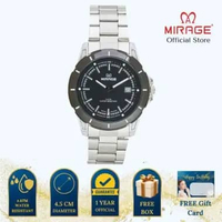 Mirage Jam Tangan Pria Analog 8713 M Silver Original Stainless Plat Hitam