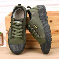 Men's Anti-skid and Wear-resistant Construction Site Work, Farmland Labor Protection Shoes, Low Top Canvas, Breathable and Odor